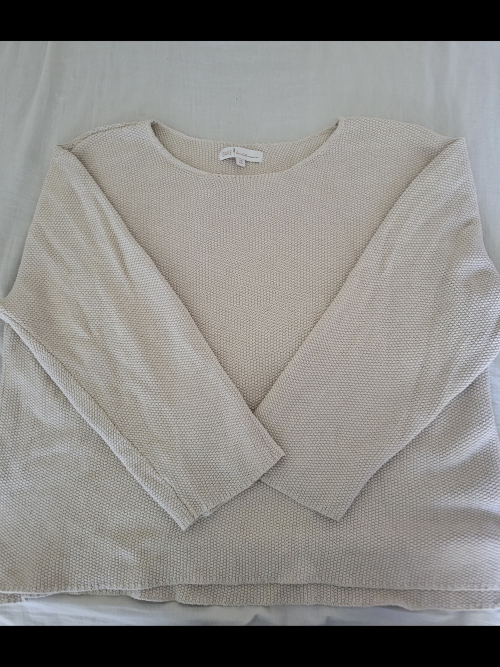 Bare Knitwear Cream Seed-Stitch Crewneck Sweater